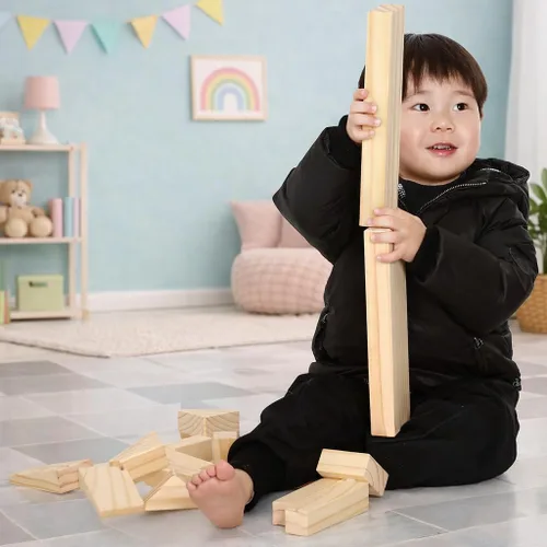 Vista 6 de Bloques de construcción estándar para niños pequeños con bandeja de almacenamiento (64 piezas) bloques de madera lijada para niños, aprendizaje