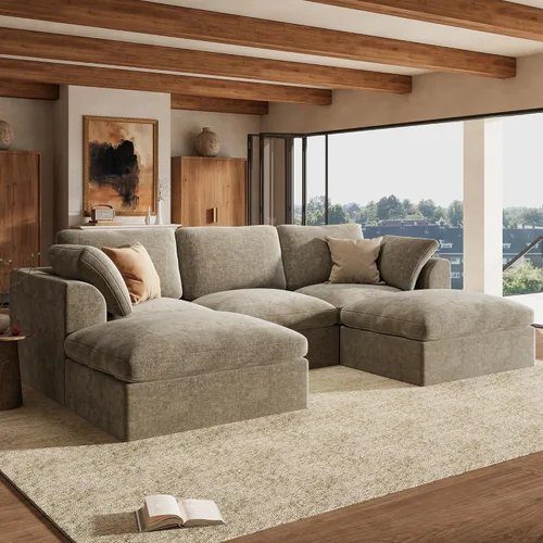 Vista 3 de Sofás seccionales Cloud de 110 pulgadas para sala de estar, sofá convertible en forma de U sin hueso con otomana, juego de sofá modular de gran