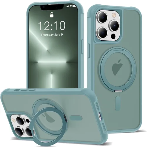 Vista 14 de Funda para iPhone 11 de 6.1 pulgadas con soporte de anillo magnético giratorio de 360°, compatible con MagSafe ligera y translúcida mate, funda