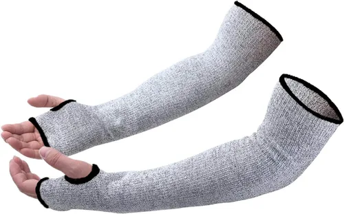 Vista 7 de 5 pares de mangas protectoras para brazos, protección de nivel 5 resistente a cortes con orificio para el pulgar (negro)