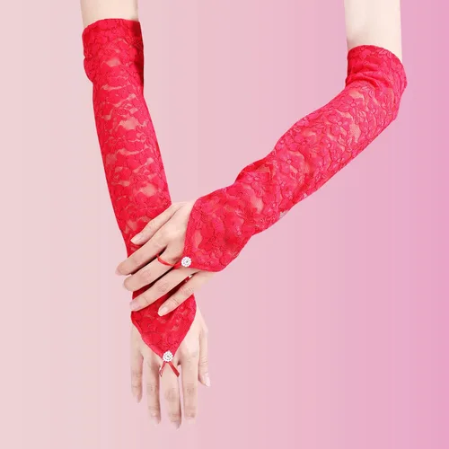 Vista 3 de Guantes largos de encaje, guantes de novia para boda, guantes de encaje sin dedos, para mujeres, fiestas, disfraces de los años 20, fiestas