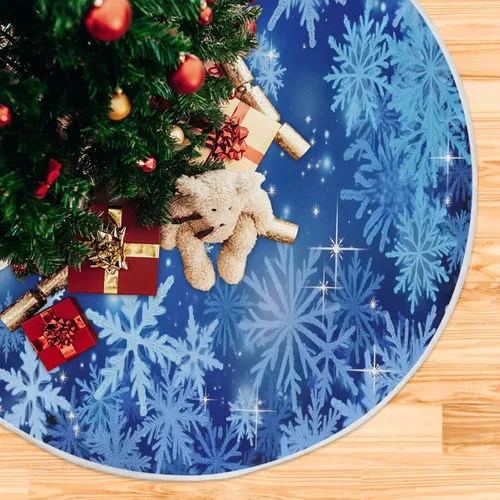 Vista 5 de ALAZA Decoración de falda de árbol de Navidad, adorno pequeño de 35.4 pulgadas con copos de nieve azules de invierno con purpurina para fiesta