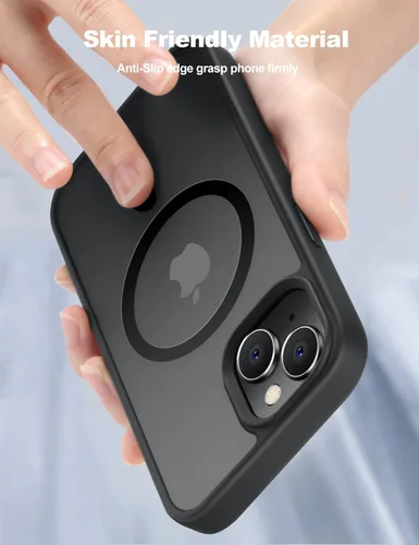 Vista 6 de Tigowos Funda magnética para iPhone 15, resistente a las caídas, sensación de piel mate, a prueba de golpes, ajuste delgado para iPhone 15, negro
