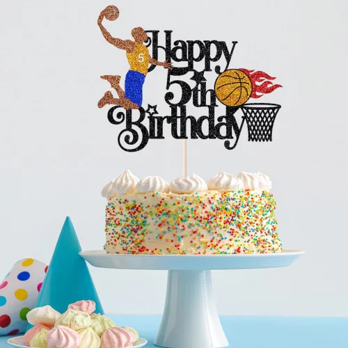 Vista 5 de Decoración de pastel de baloncesto con temática de deportes de baloncesto, decoración de pastel de cumpleaños, suministros de decoración de fiesta