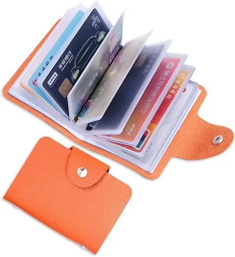 Vista 6 de Mini soporte para tarjetas de crédito para mujer, paquete de 2 soportes para tarjetas de crédito (negro y naranja)