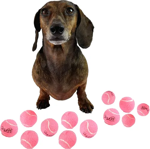 Vista 3 de Midlee Juego de 12 mini pelotas de tenis para perros chirriantes rosas de 1.5 pulgadas