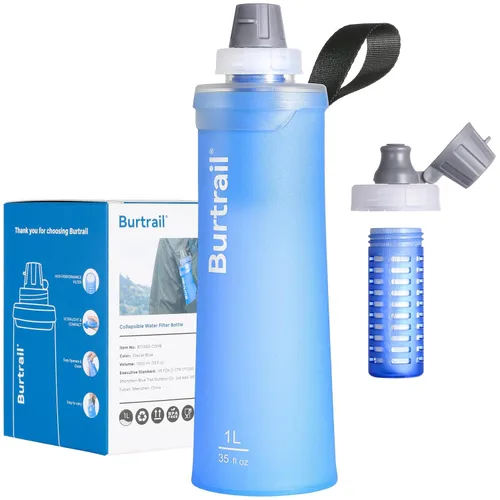 Vista 9 de Botella de filtro de agua plegable de 1.0 L, sin BPA, ultraligera y duradera, con cartucho de tapa de filtro de 1.654 in, botella de agua filtrada