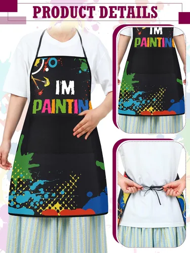 Vista 3 de 3 piezas delantal de artista de pintura con 2 bolsillos, colorido impermeable, delantales ajustables para pintores, delantales de arte, regalo