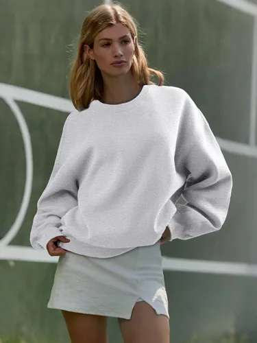 Vista 3 de ATHMILE Sudadera de gran tamaño para mujer, cuello redondo, forro polar, manga larga, sudaderas con capucha, tops de otoño, ropa de moda 2025