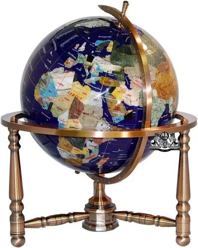 Vista 3 de Unique Art - Globo del mundo de lapislázuli azul de 19 pulgadas de alto con soporte de cobre