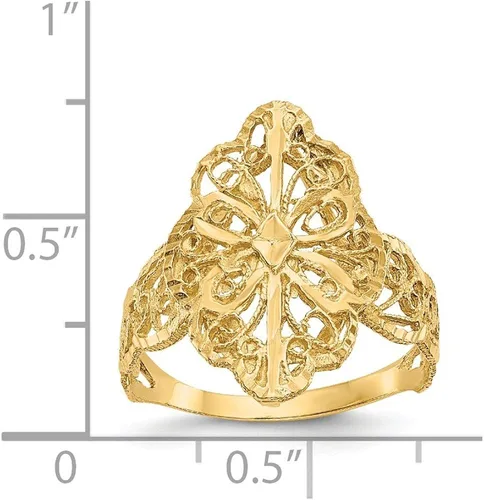 Vista 3 de Anillo de filigrana de oro amarillo macizo de 14 quilates con corte de diamante.