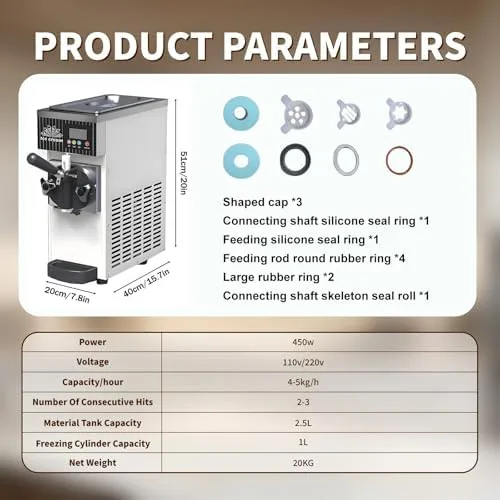 Vista 6 de Máquina comercial de helado suave, limpieza automática, panel LCD, máquina de postres de encimera para restaurantes, cafeterías y tiendas, perfecta