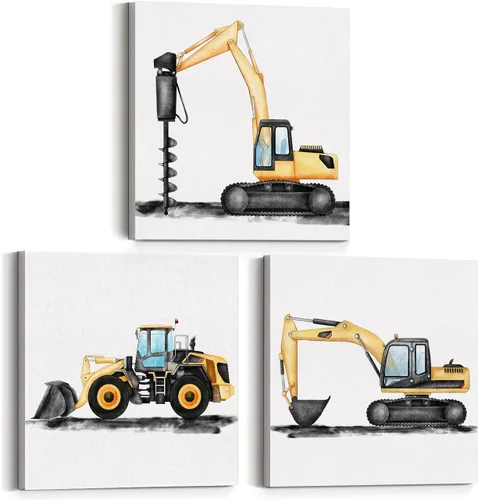 Vista 8 de Juego de 3 cuadros enmarcados para decoración de pared de tractores y viejos camiones de granja, cuadros en lienzo, cuadros para el hogar, niños