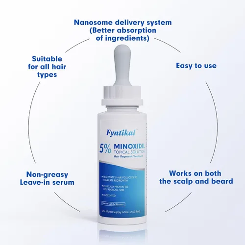 Vista 5 de Fytikal 5% de minoxidil para hombres tratamiento de crecimiento del cabello, solución tópica extra fuerte para adelgazamiento del cabello