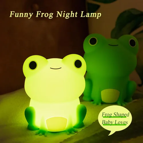 Vista 7 de Luz nocturna para niños, lámpara de rana con bonitas calcomanías de rana, lámpara de noche para dormitorio, luz nocturna para bebé, niña, niño