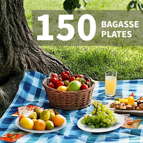 Vista 3 de Platos de papel compostables de 9 pulgadas, 100% biodegradables, resistentes y ecológicos, platos desechables para camping, fiestas, bodas, barbacoa