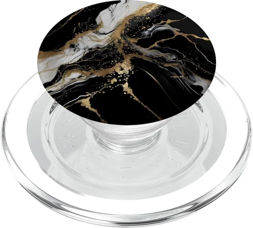 Vista 8 de PopSockets con patrón de colores en blanco y negro y dorado con diseño de mármol PopGrip intercambiable