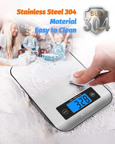 Vista 8 de Báscula inteligente para alimentos, resolución de 0.04 oz máx. 11.0 lbs 11 libras, acero inoxidable