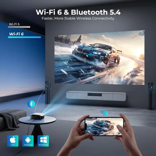 Vista 12 de GooDee Mini proyector inteligente AI con WiFi y Bluetooth, enfoque Blanco puro y negro