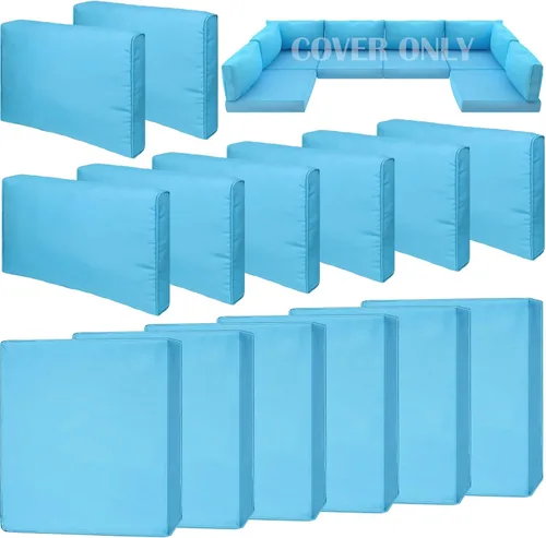 Vista 28 de Juego de 9 piezas de fundas impermeables para cojines de patio al aire libre, juego de reemplazo para muebles de sofá seccional de ratán entretejido