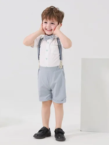Vista 2 de Boarnseorl Conjunto de pantalones cortos, camisa + pantalones cortos + corbata de moño + tirantes
