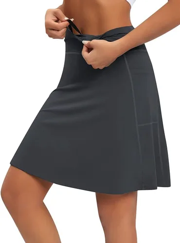 Vista 6 de Vavious Falda modesta para mujer de 20 pulgadas, longitud hasta la rodilla, falda con 4 bolsillos, falda larga casual de viaje con pantalones cortos