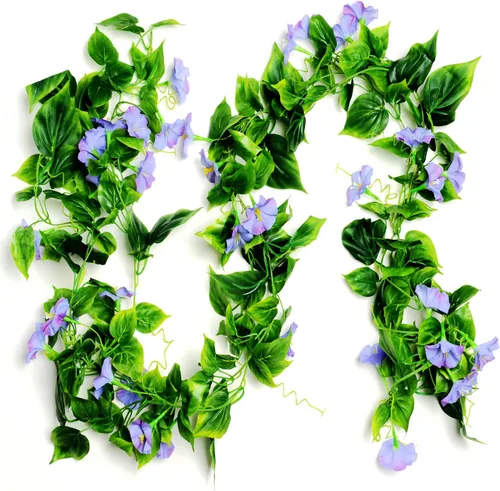 Vista 8 de AirSun Vid de flores artificiales de gloria matutina, 2 plantas colgantes de 15 pies, guirnalda de seda falsa de plantas verdes falsas