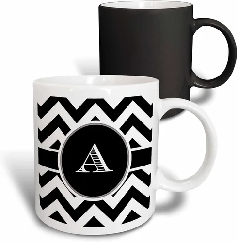 Vista 11 de 3dRose Taza azul de dos tonos con monograma de cheurón en blanco y negro con inicial A de 11 oz