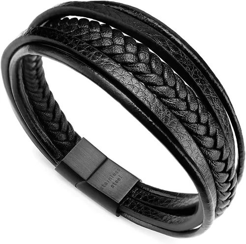 Vista 17 de murtoo Mens Leather Bracelet with Clasp Cowhide Multi-Layer Braided Leather Mens Bracelet