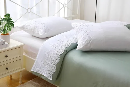 Vista 5 de Juego de 2 fundas de almohada con encaje blanco con flores 3D de aspecto retro noble y lujoso elegante, 100% algodón, tamaño estándar
