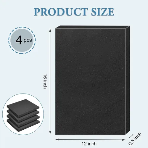 Vista 4 de Insertos de espuma de poliuretano negro para estuches, 4 piezas de 16 x 12 x 0.5 pulgadas, relleno de embalaje cortable para caja de herramientas
