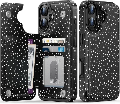 Vista 307 de LETO para iPhone 15 Pro Funda tipo cartera - Tapa tipo folio con patada - Diseños de moda - Tarjetero - Funda protectora para mujeres y niñas - 6.1