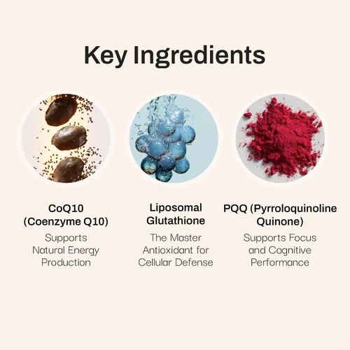 Vista 4 de Mikra Glutatión+ Suplemento Antioxidante Liposomal con CoQ10 y PQQ - Apoyo Celular Avanzado para Energía, Enfoque y Salud Inmunológica - Suplemento