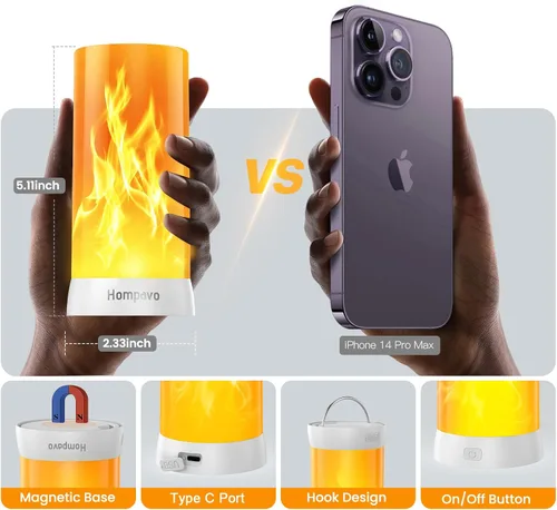 Vista 5 de Hompavo 【Actualizado】 Luces de llama, 4 modos recargables para decoración del hogar Waterproof LED Battery Operated Flameless Candles, Pillar