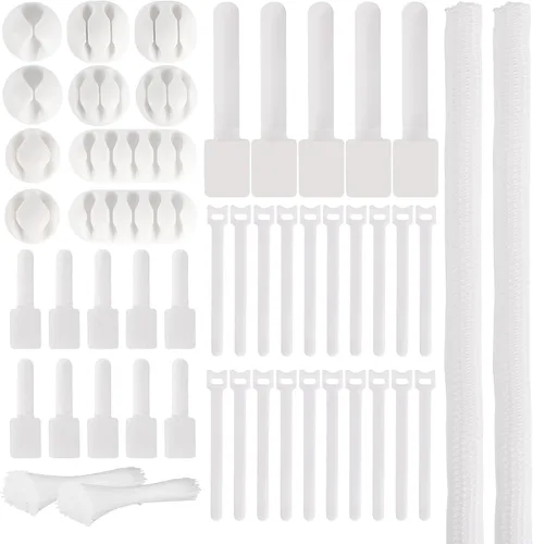 Vista 8 de Kit de organización de cables de 137 piezas, 4 fundas para cables, 100 bridas para cables, 10 clips para cables, 15 bridas adhesivas de pared, 10