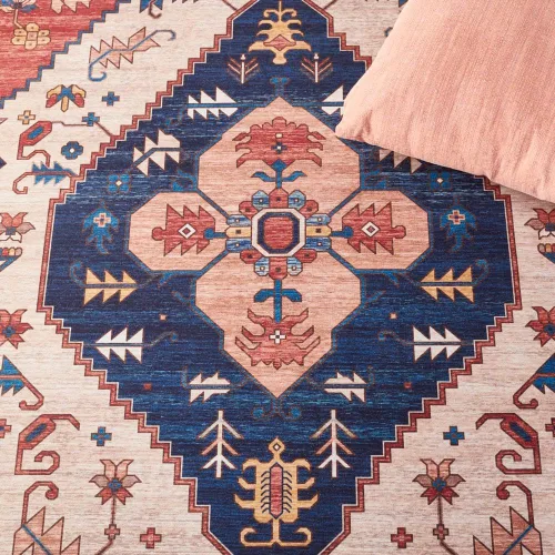 Vista 8 de SAFAVIEH Alfombra lavable Tucson Collection - 2 pies 6 pulgadas x 4 pies, azul óxido, antideslizante y fácil de limpiar, ideal para sala de estar