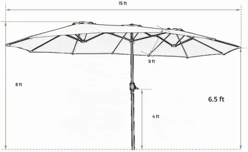 Vista 5 de Tangkula Sombrilla de patio de 15 pies de doble cara para mesa de mercado al aire libre con manivela (beige)