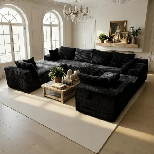 Vista 33 de sofás deshuesados en forma de U de 130", negro modular del sofá seccional