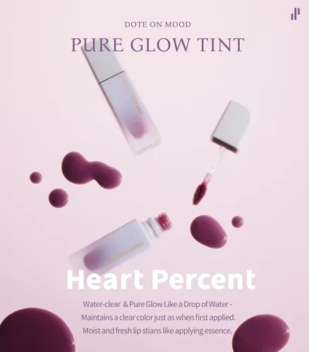 Vista 2 de Heart Percent Dote On Mood - Tinte puro brillante, acuoso y ligero, hidratante para labios, lápiz labial líquido de larga duración, 0.26 onzas, #01