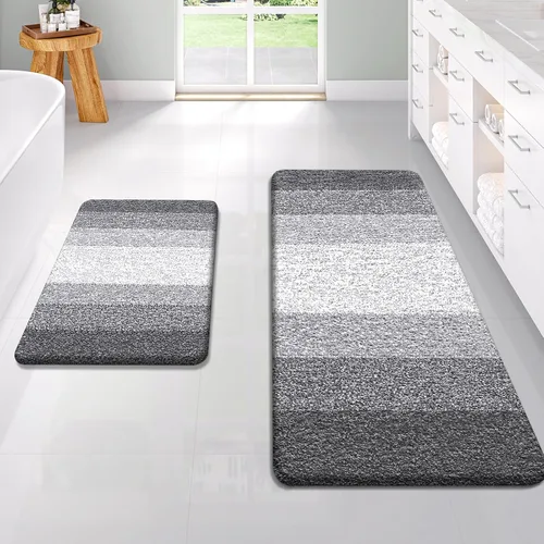 Vista 36 de OLANLY - Juego de tapetes para baño de 2 piezas, de microfibra, suaves y absorbentes, antideslizantes, lavables a máquina y para secadora, felpudos