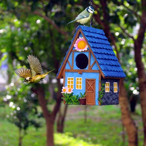 Vista 3 de Casa para pájaros de jardín para exteriores, colgar al aire libre, campestre, lindas casas de pájaros para pinzones de Wren, colibrí, árbol