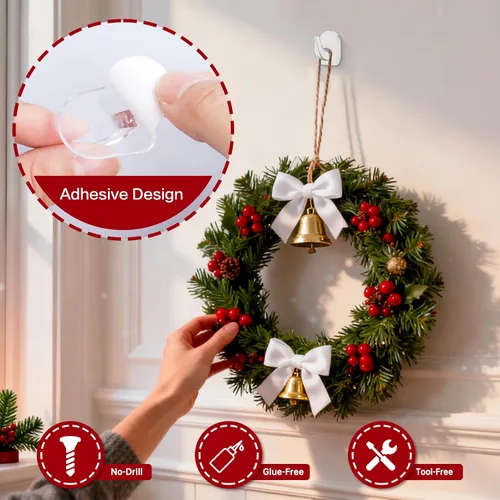Vista 2 de Ganchos de luz de Navidad, clips transparentes para luces de cadena, ganchos adhesivos de pared transparentes para colgar, pequeños clips adhesivos