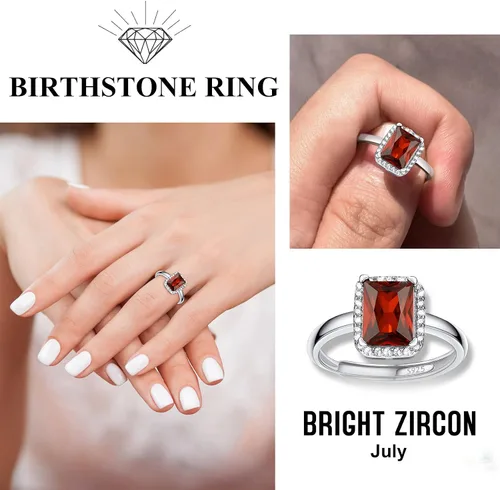 Vista 3 de 925 Sterling Silver Birthstone Rings for Women Girls with Clear 2ct HeartRoundTeardropSquare Crystal, Solitaire Diamond Halo Open Bands Cubic