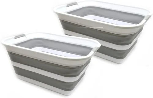 Vista 10 de SAMMART Cesta plegable de plástico para la ropa sucia de 42 litros, contenedor de almacenamiento plegable y organizador, tina de lavado portátil