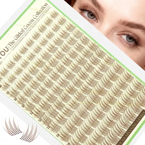Vista 14 de KEYYOU Extensiones de pestañas de Velure color marrón Venus Natural Wispy C Curl Manga de 0.315-0.630 pulgadas con banda invisible suave
