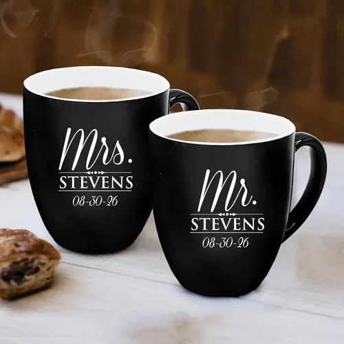 Vista 2 de My Personal Memories Juego de 2 tazas personalizadas de café con leche de 16 onzas para parejas, regalo personalizado para novia, novio suyo, ella