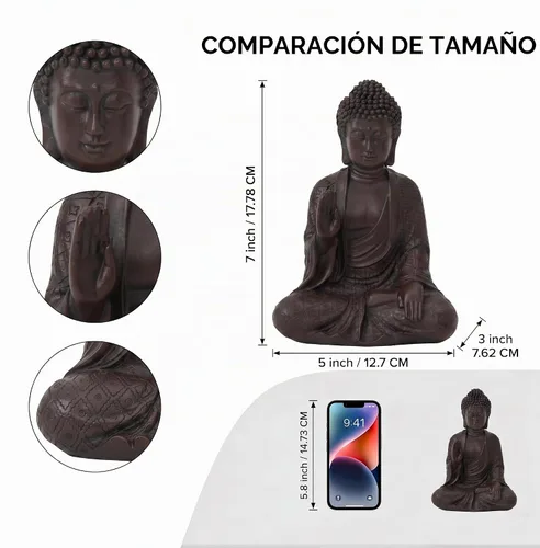 Vista 2 de Leekung Estatua de Buda para Decoración del Hogar, Estatua de Buda Decoración Zen, Decoración de Buda de Meditación Marrón 7 Pulgadas Marrón Oscuro