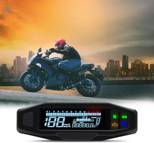 Vista 8 de KAOLALI Medidor de velocímetro digital para motocicleta RPM LCD tacómetro digital carburador medidor de odómetro (con sensor)