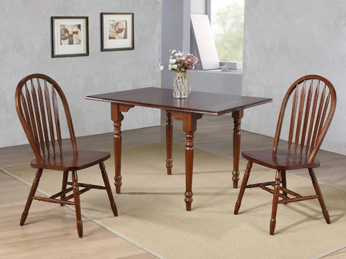 Vista 2 de Sunset Trading Andrews - Juego de comedor rectangular de 3 piezas de 48 pulgadas Mesa de hojas colgantes expandible Sillas Arrowback totalmente