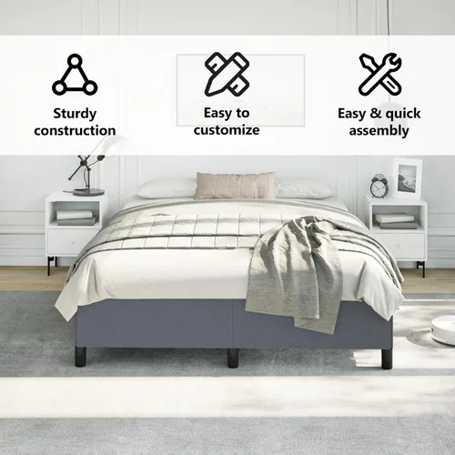 Vista 7 de vidaXL Marco de cama, marco de cama tapizado de plataforma, base de cama doble con soporte de listones de madera para dormitorio, gris oscuro